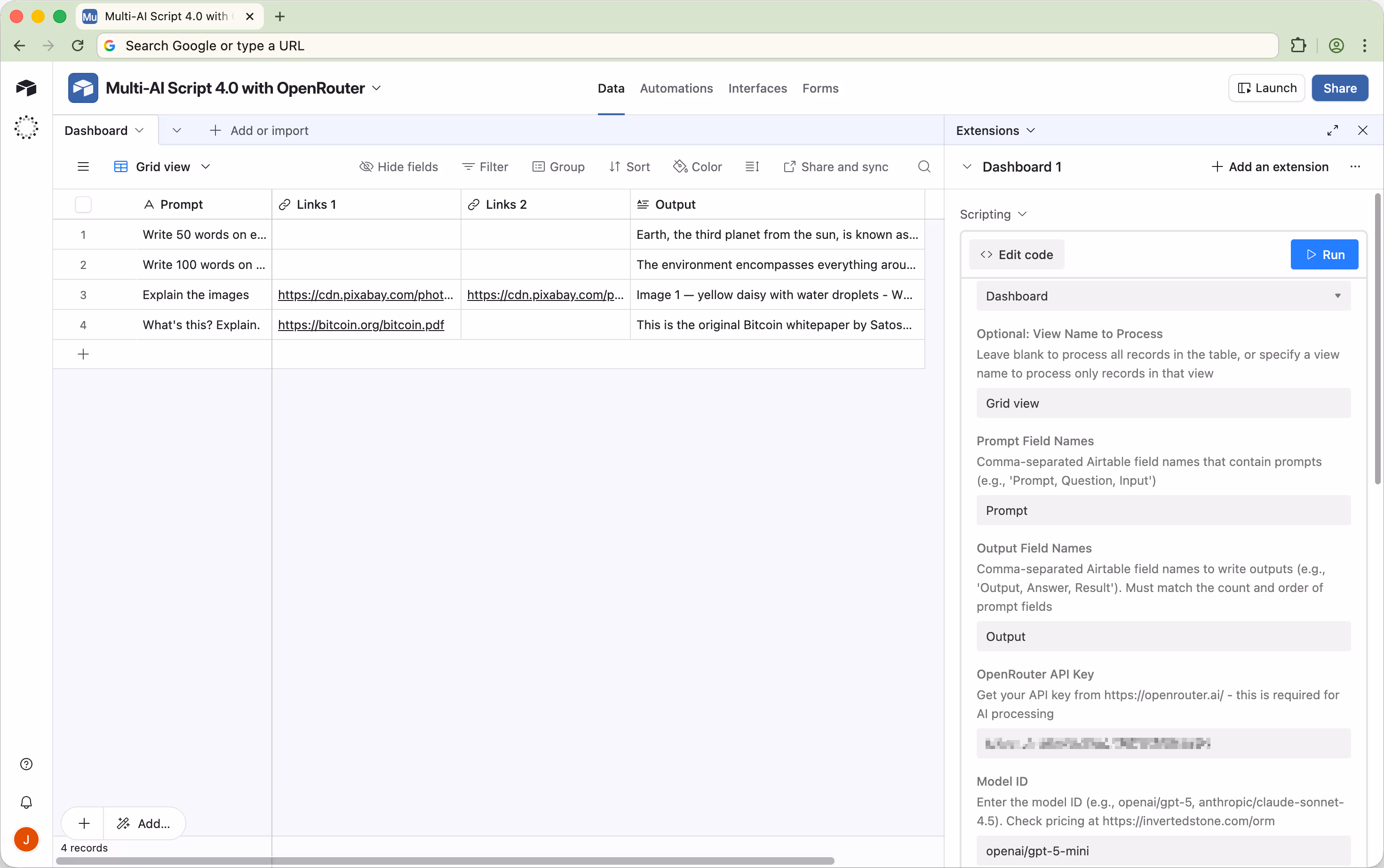 Video thumbnail showing Multi-AI Airtable Script interface