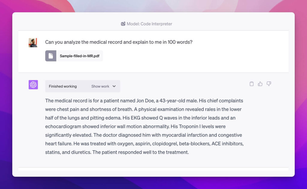 Analyzing medical records with Code Interpreter