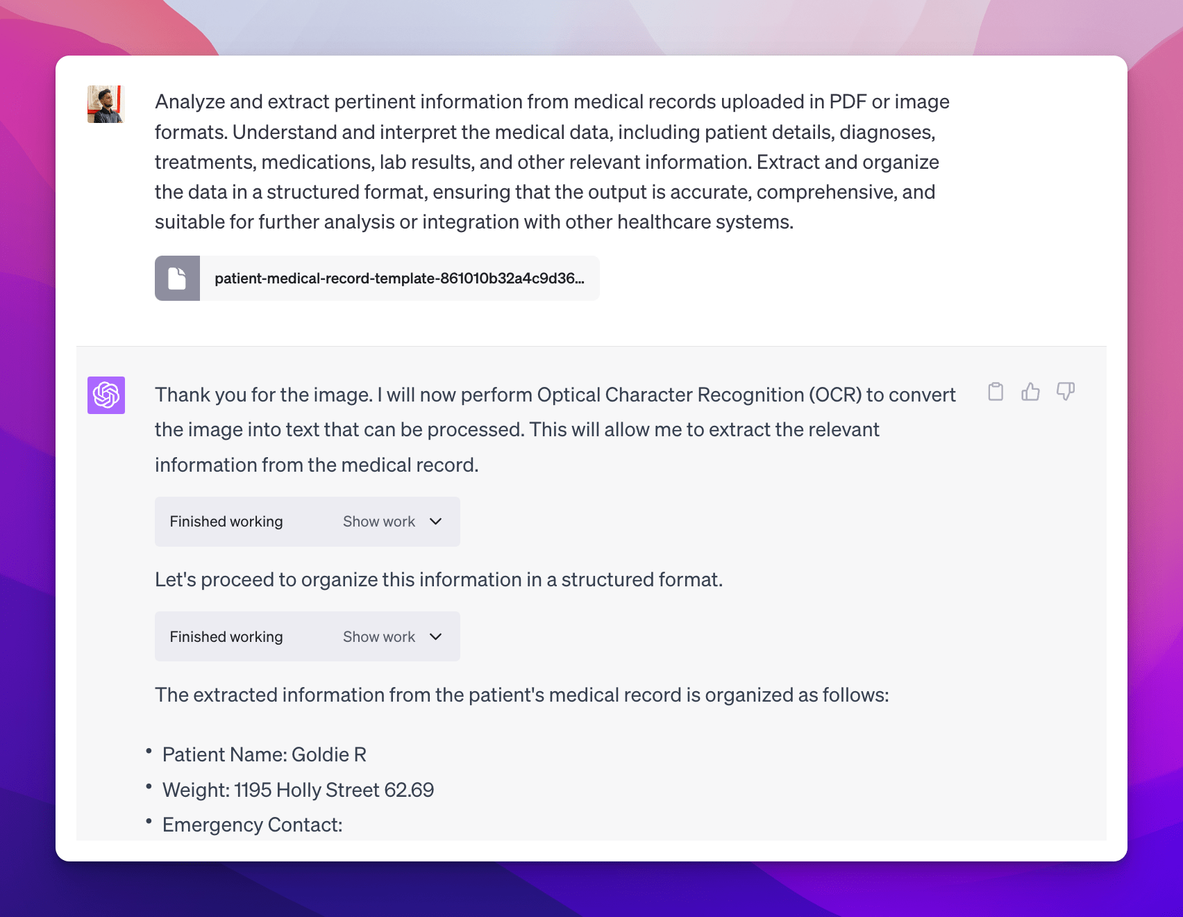 Prompt #2 to Summarize Medical Records in OpenAI's ChatGPT
