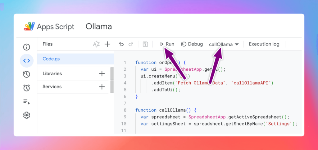 Run Ollama through Apps Script